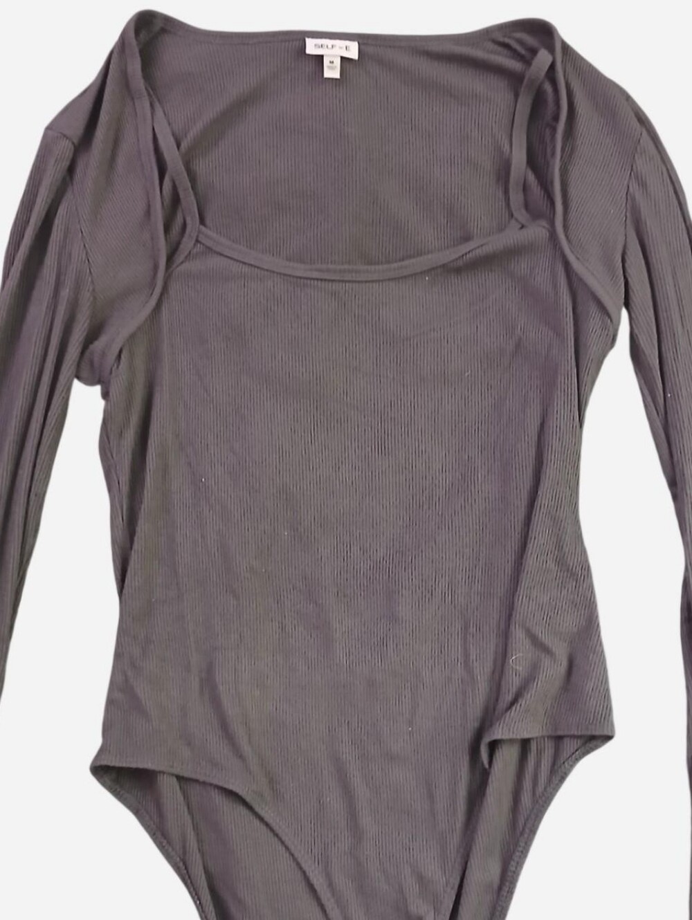 SELF E Charcoal Ribbed Long-Sleeve Square Neck Bodysuit